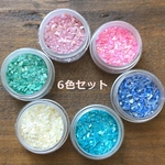 6色セット/着色シェルフリット・貝殻フレーク/蓋つきケース入り/レジン・ネイル・空枠・デコレーションに！／型番5