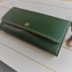＊きまぐれ＊革の長財布＊グリーン×ナチュラル＊ミニブーツ付き＊