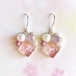 ✿桜のガラスタイルピアス*✧薄桃色
