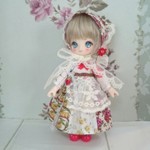 オビツ11 あまむす ミニスウィーツドール サイズ リバティ プリントのパッチワーク ワンピースセット