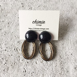 ドイツ製カボションと2wayリングイヤリング・ピアス［ブラック］