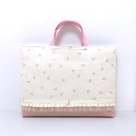 【再販】チェリー ガーゼ アイボリー×ピンク☆*ハンドメイド レッスンバッグ シンプル リボン 北欧 女の子 手提げ袋