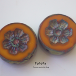 16mm marble orange&silver * flower テーブルカット チェコビーズ 2個