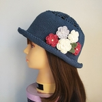 編み編みツバツキ🌺flowers hat🌺ネイビー