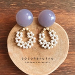 【SALE】ラウンドカボションと淡水パールのピアス