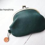 レザー　がま口財布　イニシャル　グリーン
