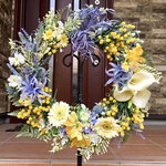 No.wreath-14991/★スプリング・リース（３）春のリース 大型（ミモザ＆カラーリリー）48cm・アートフラワー造花リース