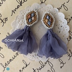 再販☺︎《2way》ペールブルー♡ひし形ビーズ刺繍とシフォンタッセル