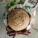 麦わら帽子のブローチ　ブラウン
