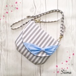 水色小さなドットリボン×ストライプポシェット ♡ キッズ こども お散歩やおでかけに♫