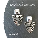 大ぶりピアス シルバー豹ピアス イヤリング  チタンピアス