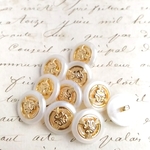 ■ホワイト■15mm■ビンテージボタン　10個入 　ゴールド飾り　白　 [1518-15] 