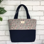 【送料無料】レトロ小花ミニトートバッグ（ネイビー×グリーン)