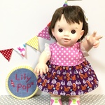 【在庫限り】ピンクドット＆リスさんのワンピース　ぽぽちゃん　服　USAコットン