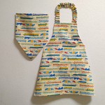 120cm ゴム入 子供用エプロン(三角巾/給食帽・巾着袋オプション) 新幹線A(ベージュ)