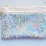 ★LIBERTY＆帆布　Margaret Annie　マーガレット・アニー　ブルー系　wファスナー・クリアポケットポーチ　A5サイズ