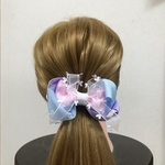 ユニコーンカラーの大人可愛いヘアリボン  ポニーフック ふんわりコロン