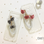 清楚女子♡フラワータッセル×パールストラップ付き スマホケース Xperia/Galaxy/AQUOS/iPhone 全機種対応