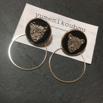 ヒョウのボタンカボション♡リング2wayピアス