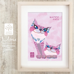 【オリジナル A4ポスター『HAPPY cats』 猫の姉弟オーシャンとエール☆　イラスト】