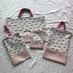 akikoharuna様オーダー品☆ピンクしましま×リボン柄大きめレッスンバッグ&シューズケース体操服袋