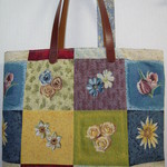 ＫＵ様オーダー品：フランス製ゴブラン生地：スクエアフラワー大きめトート