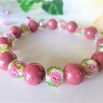 ☆愛のエネルギー☆恋愛の石☆友愛☆薔薇輝石☆ロードナイト☆　☆可愛い薔薇のとんぼ玉☆ホワイトピンク☆　☆１０ｍｍ☆　☆１６．５～１７ｃｍ☆