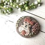 【ブローチorヘアゴムorパッチンピン】うさぎ刺繍　  coffee