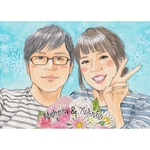 2名様Sサイズ似顔絵【フレーム付】【水彩画】 2名様用-２Lサイズ