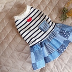 ワンピース 👗ボーダ紺×白 とデニム調(パッチワーク風)スカート  ✂️オーダー制作です