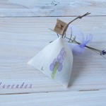 リネン+ラベンダーサシェ*消しゴムはんこ*リラックス*テトラ*さんかく