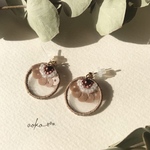 【poi beige×ホワイトオーガンジー 】オーガンジー刺繍ピアス/イヤリング