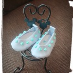 メルちゃん 靴 ビーズのお花⭐ライトブルーグレー×ターコイズ 