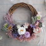 Lune Bonheur＜Jardin de fleurs＞＊ハーフムーンリース＊プリザーブドフラワー＊お花＊ギフト＊結婚祝い＊春リース＊フラワーリース