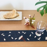 送料無料/敷物/山桜（藍色の生地に白の桜）の手刺繍藍色T015