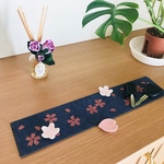 送料無料/敷物/桜（藍色の生地に珊瑚朱色の桜）T018