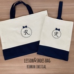 リボンイニシャル刺繍レッスンバッグ&シューズバッグ＊ネイビー