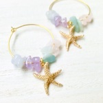 【再販】パステルマリン★天然石フープピアス