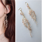 【最終再販💐】桜ピンクの小枝のロングピアス/イヤリング かすみ草風