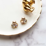 上品 ゴールドベージュ コットンパール ビジュー イヤリング ピアス パーティー  結婚式 ウエディング 卒業式 入学式
