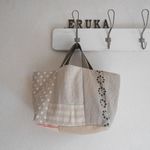 　シンプルリネンパッチ横長トートBAG　♫　ホワイト　リネン　麻　刺繍