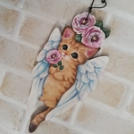 天使猫と薔薇のオーナメント ☆トールペイント☆オリジナル☆