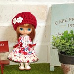 プチブライスNo.105  プチっこ＊お花といちご柄のワンピ/赤系