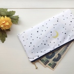 さよなら茶封筒！ お札入れポーチ  星と月 × ホワイト ラミネート加工