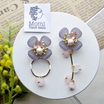 flower*ローズクオーツのアシンメトリーピアス/イヤリング