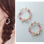 ピンクの花冠風フープピアス/イヤリング かすみ草風