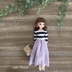 ピアス付き♡ボーダーカットソー&チュールスカートセット♡