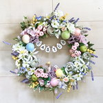 No.wreath-14997/★スプリング・リース（９）イースターリース 大型（ウサギ・カップル）45cm・アートフラワー造花リース