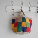 カラフルリネン×ざっくりリネンの丸底バケツBAG♪