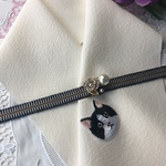 659半襟&帯留め付き帯締め 正絹✨猫見っけ